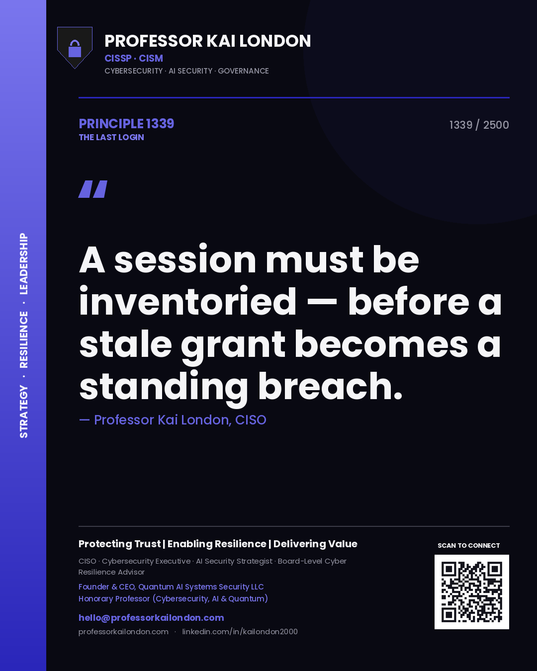 Professor Kai London principle 1339: A session must be inventoried — before a stale grant becomes a standing breach.