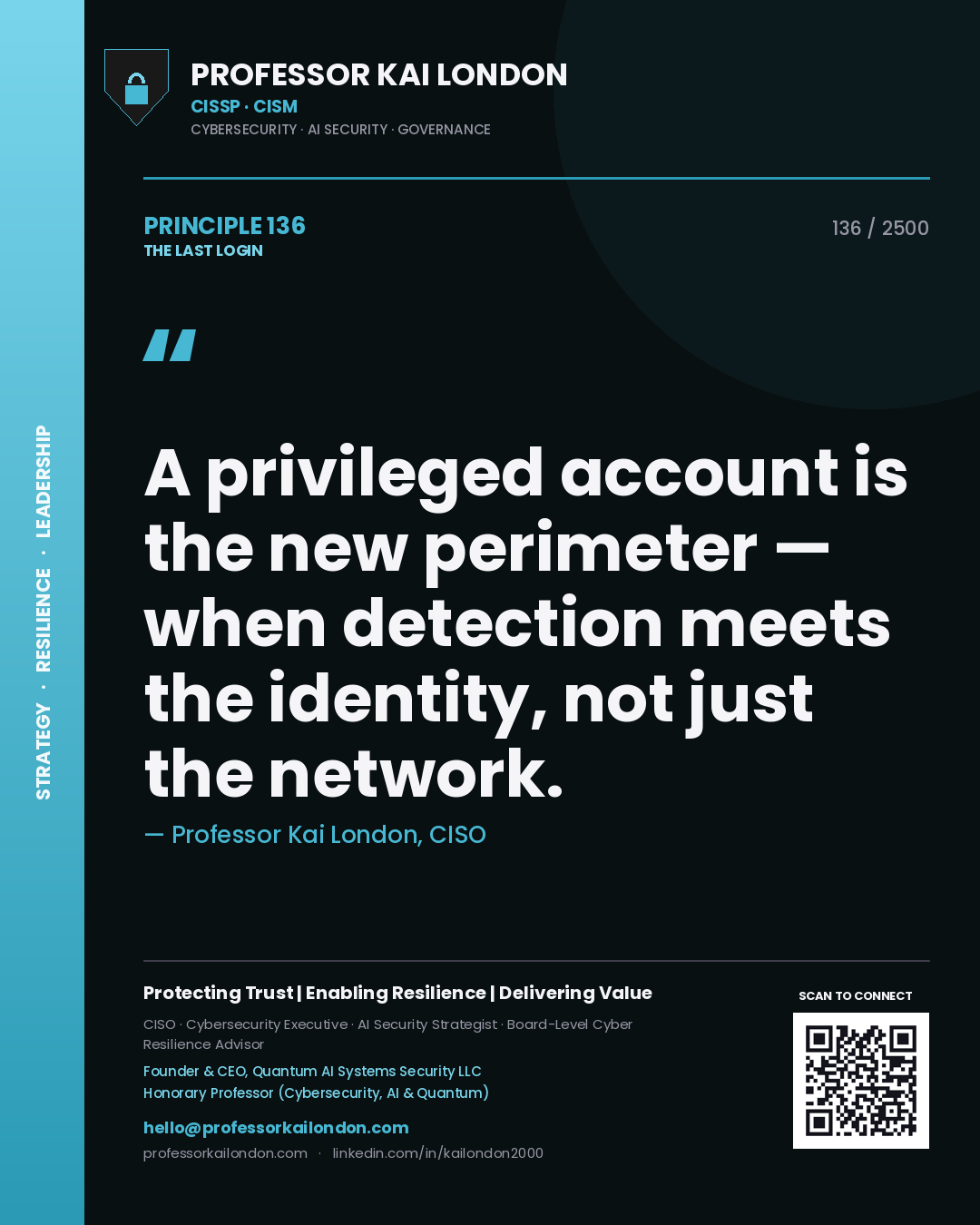 Professor Kai London principle 136: A privileged account is the new perimeter — when detection meets the identity, not just the network.