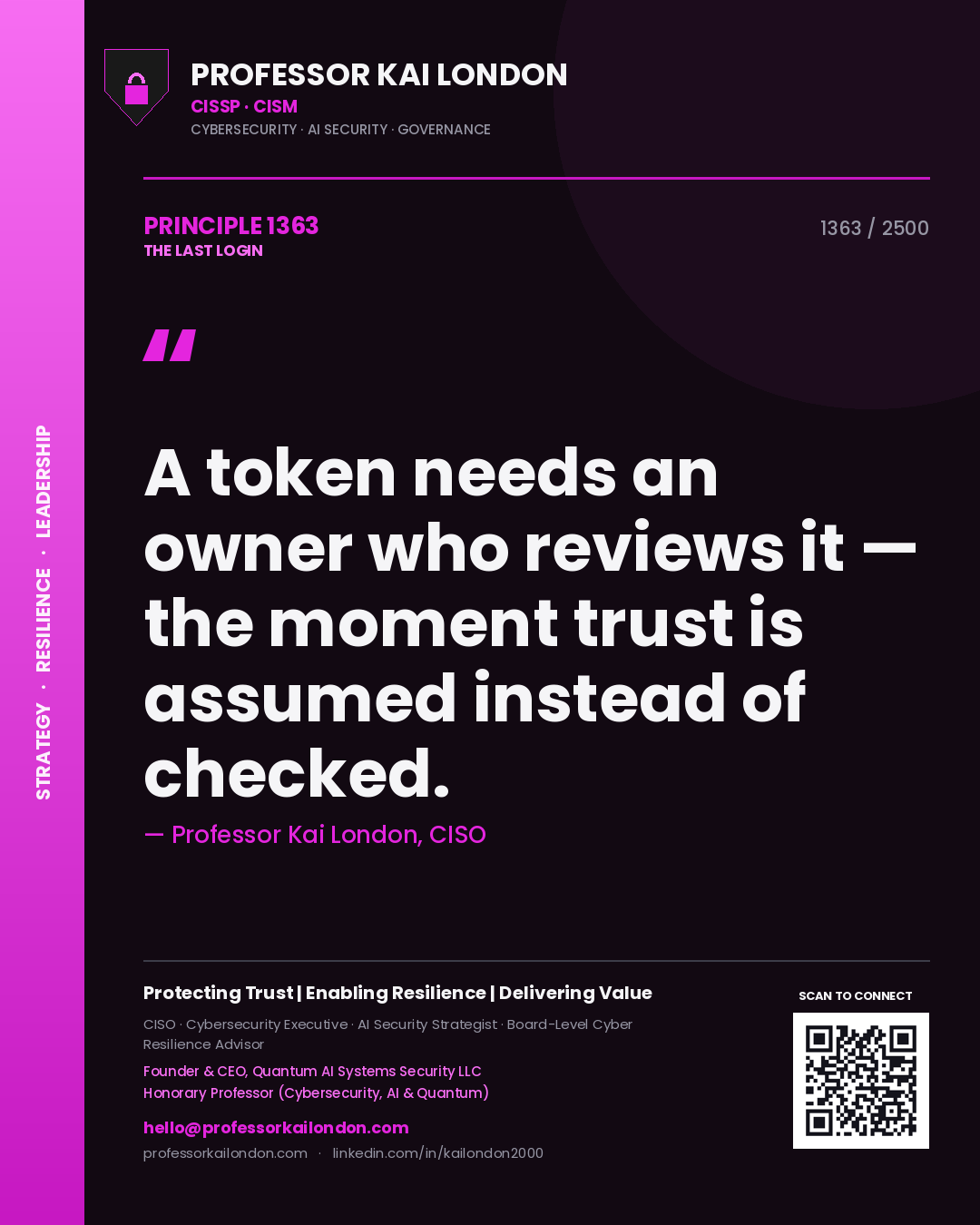 Professor Kai London principle 1363: A token needs an owner who reviews it — the moment trust is assumed instead of checked.