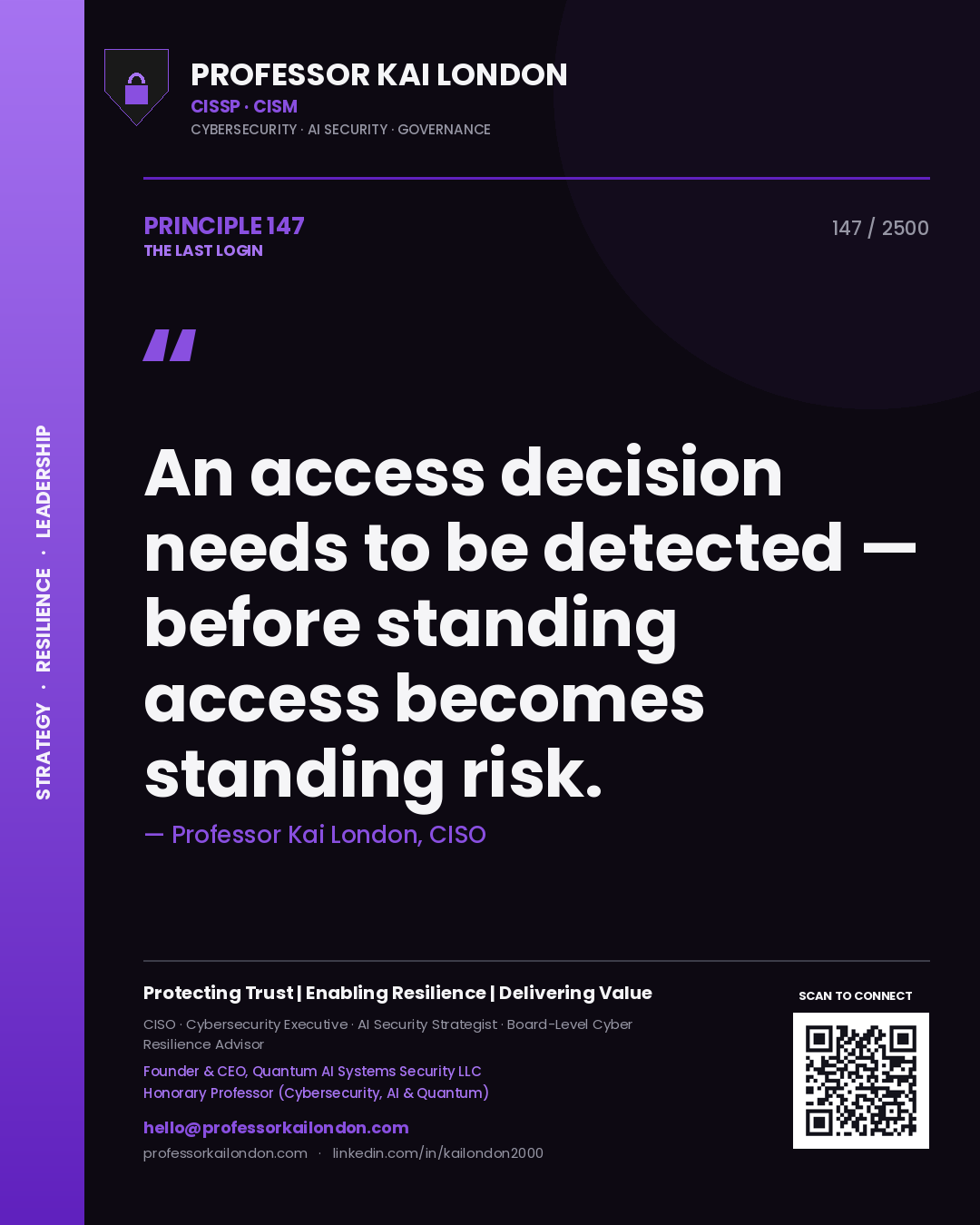 Professor Kai London principle 147: An access decision needs to be detected — before standing access becomes standing risk.