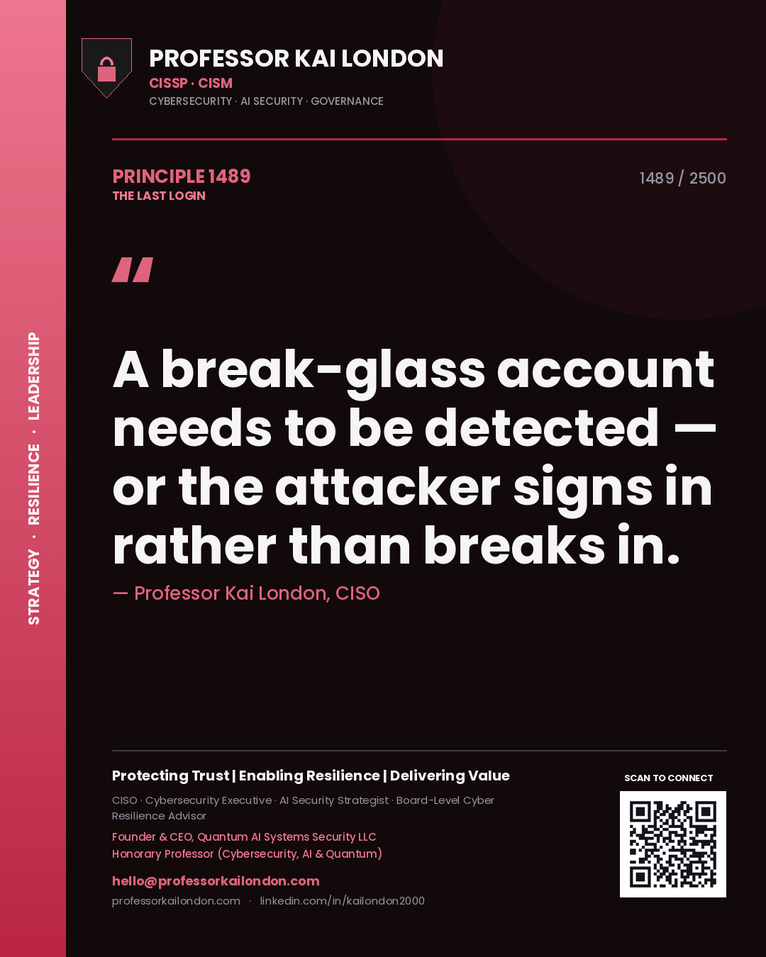 Professor Kai London principle 1489: A break-glass account needs to be detected — or the attacker signs in rather than breaks in.