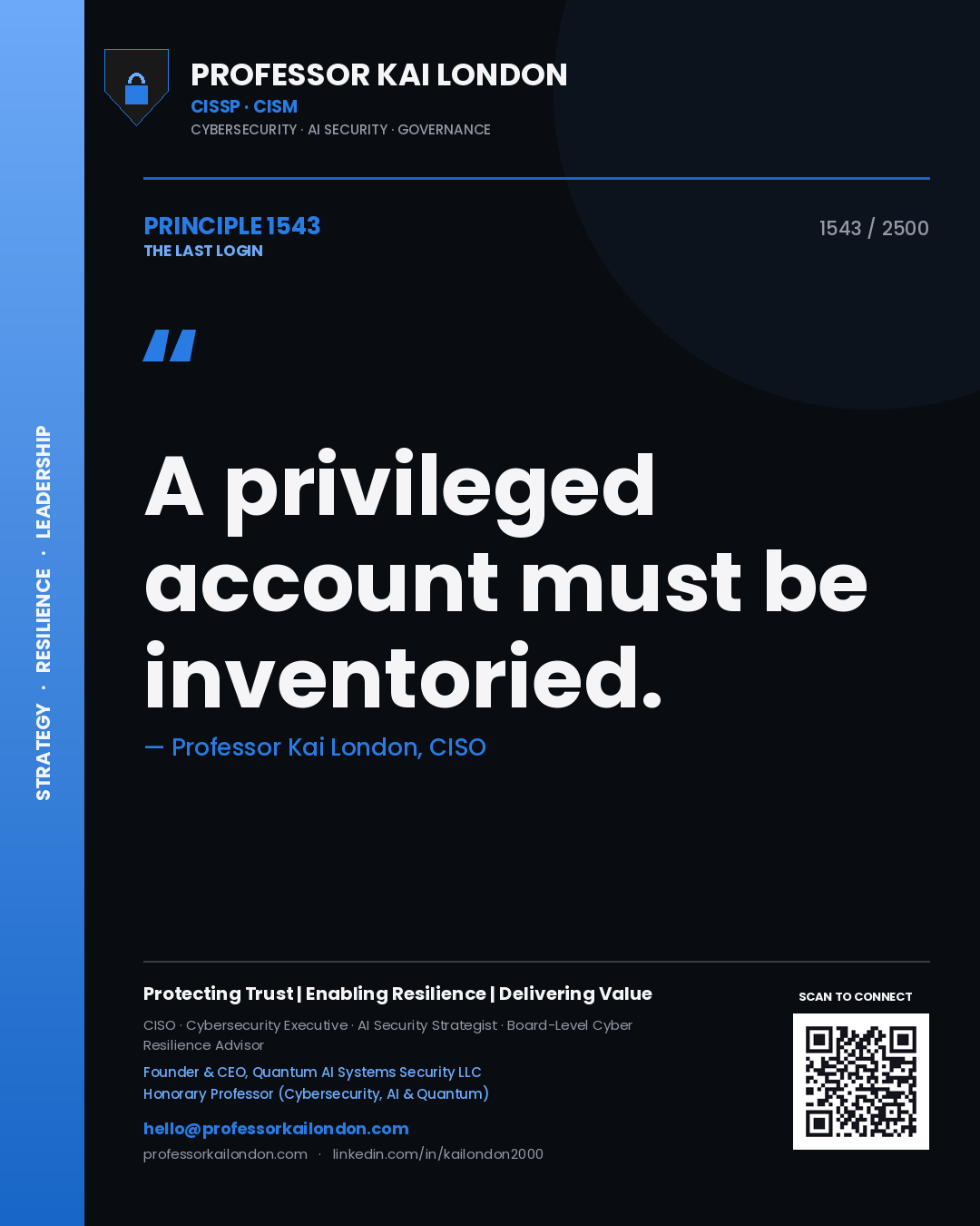 Professor Kai London principle 1543: A privileged account must be inventoried.