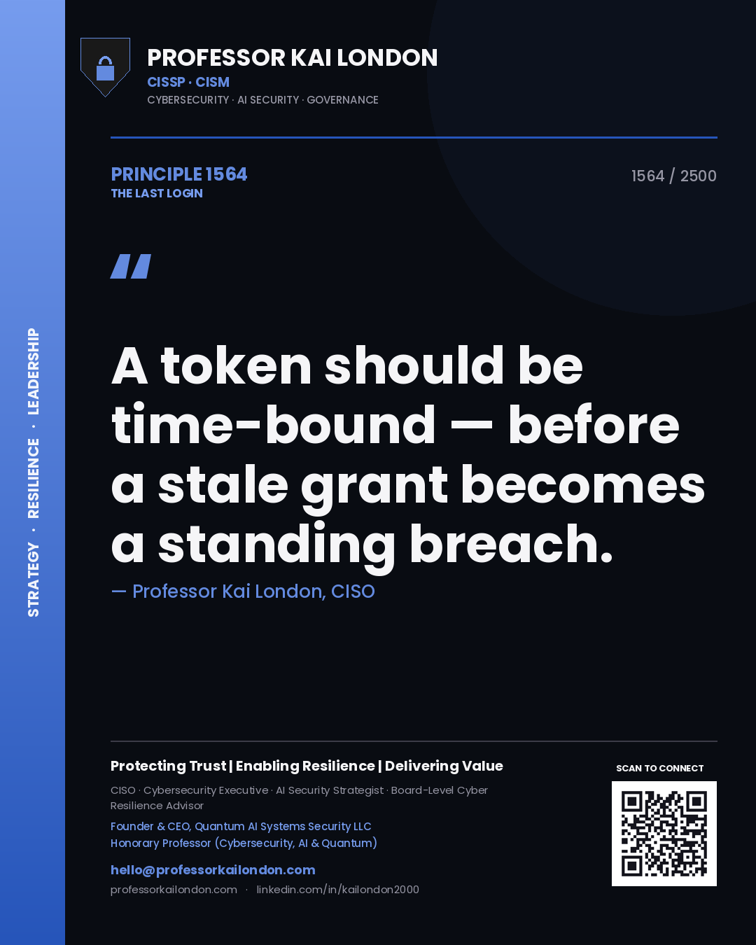 Professor Kai London principle 1564: A token should be time-bound — before a stale grant becomes a standing breach.