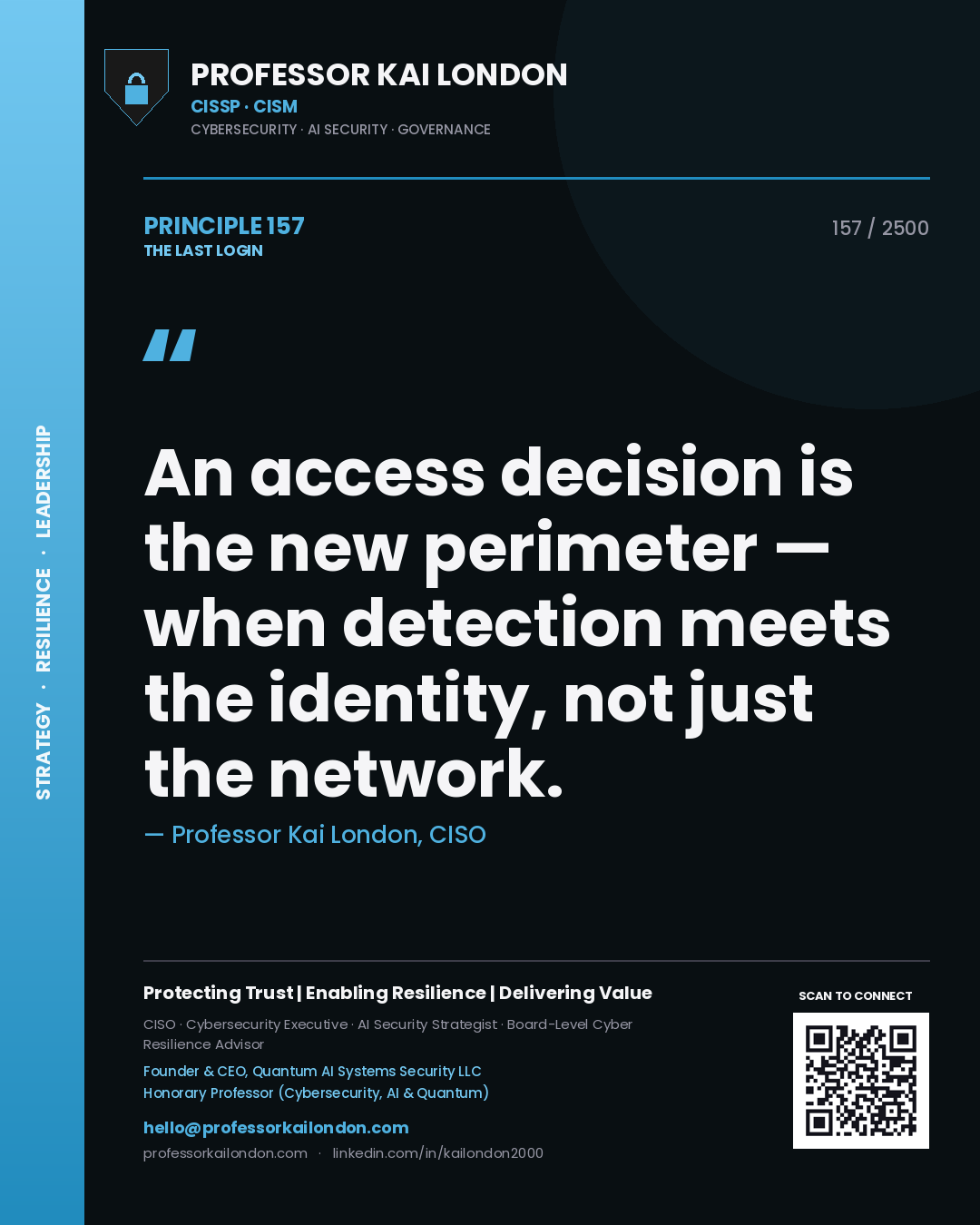 Professor Kai London principle 157: An access decision is the new perimeter — when detection meets the identity, not just the network.