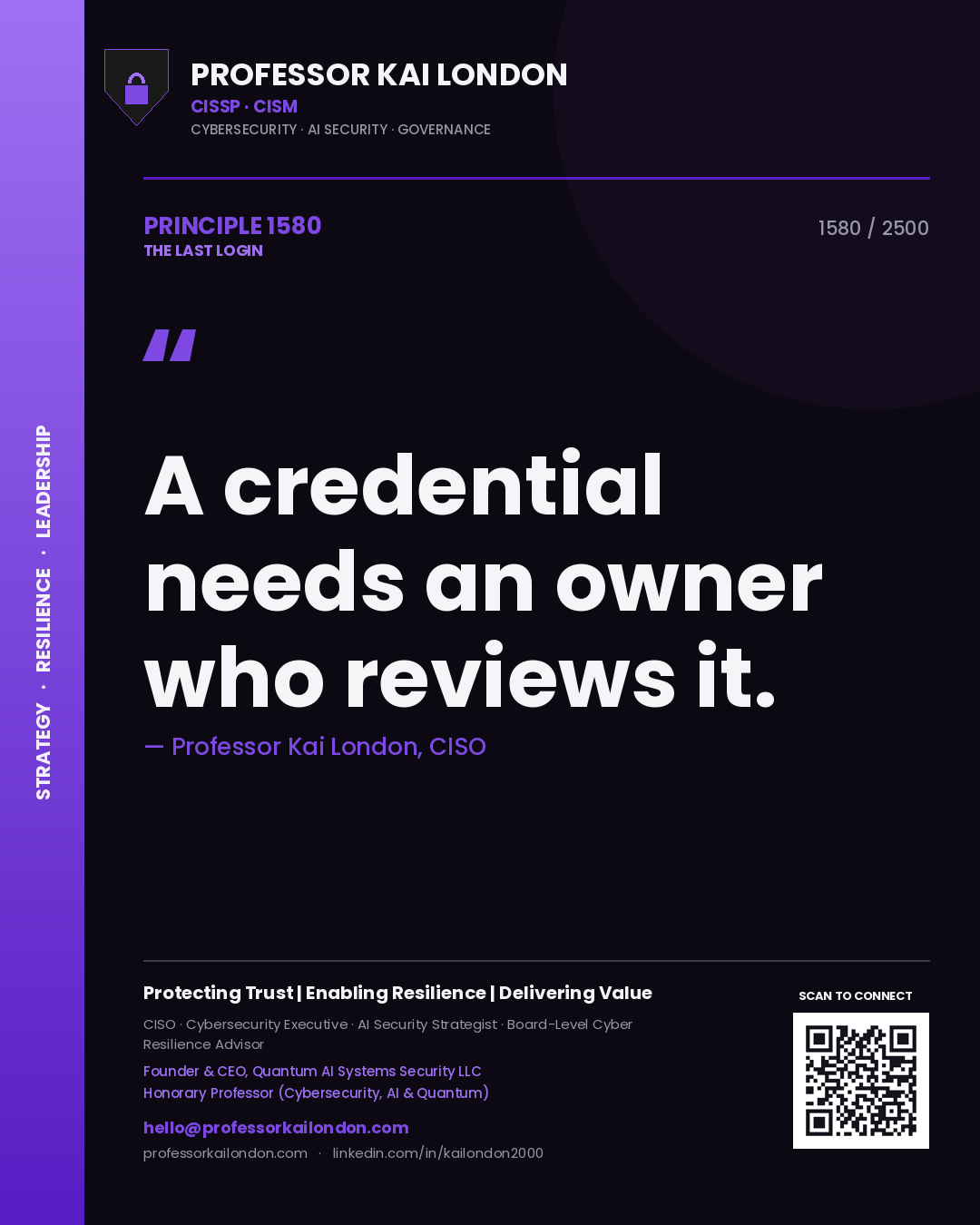 Professor Kai London principle 1580: A credential needs an owner who reviews it.