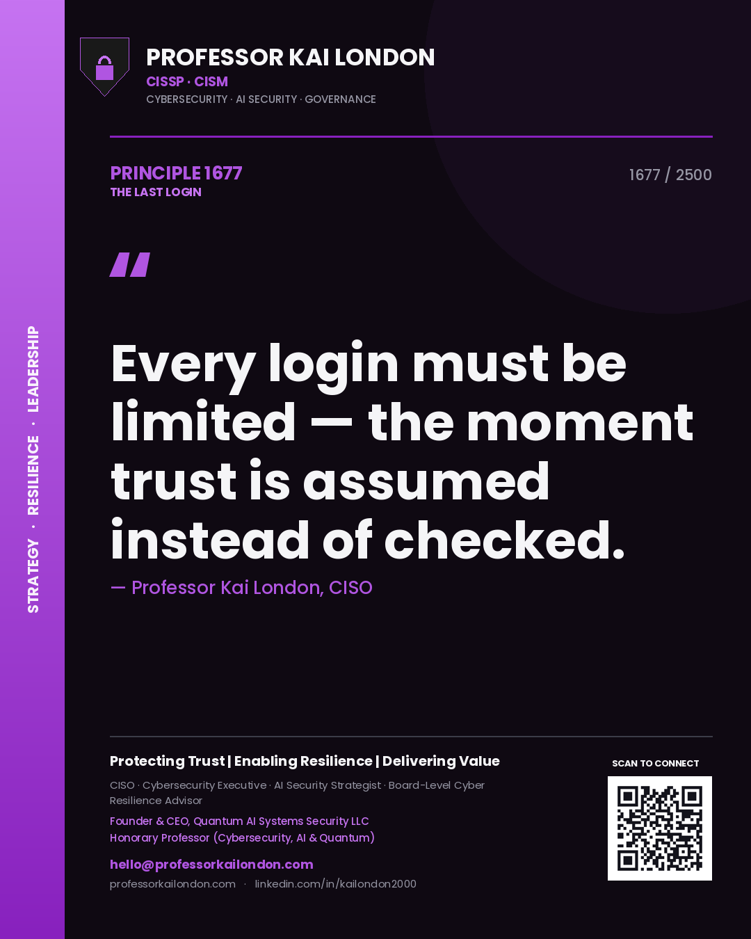 Professor Kai London principle 1677: Every login must be limited — the moment trust is assumed instead of checked.