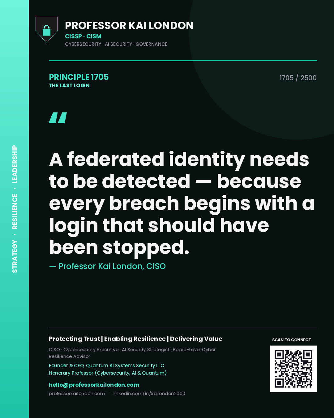 Professor Kai London principle 1705: A federated identity needs to be detected — because every breach begins with a login that should have been stopped.