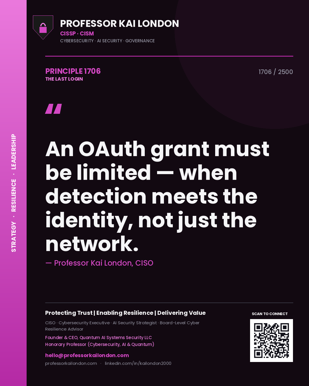 Professor Kai London principle 1706: An OAuth grant must be limited — when detection meets the identity, not just the network.
