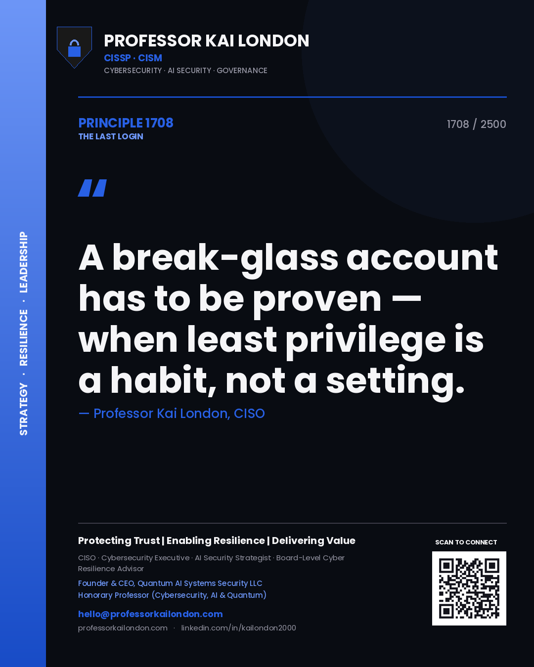 Professor Kai London principle 1708: A break-glass account has to be proven — when least privilege is a habit, not a setting.