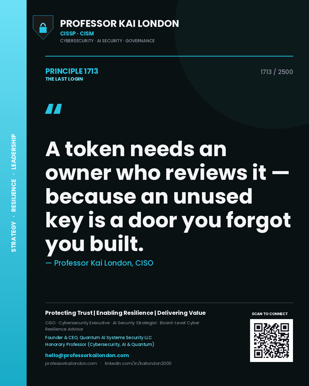 Professor Kai London principle 1713: A token needs an owner who reviews it — because an unused key is a door you forgot you built.
