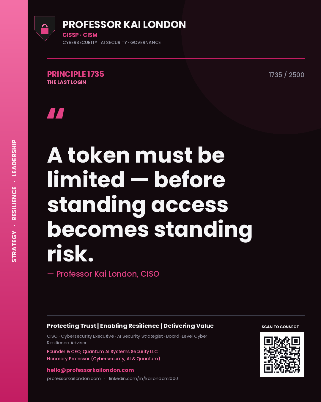 Professor Kai London principle 1735: A token must be limited — before standing access becomes standing risk.
