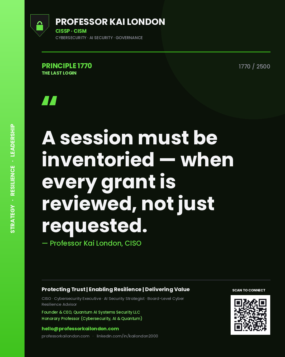 Professor Kai London principle 1770: A session must be inventoried — when every grant is reviewed, not just requested.