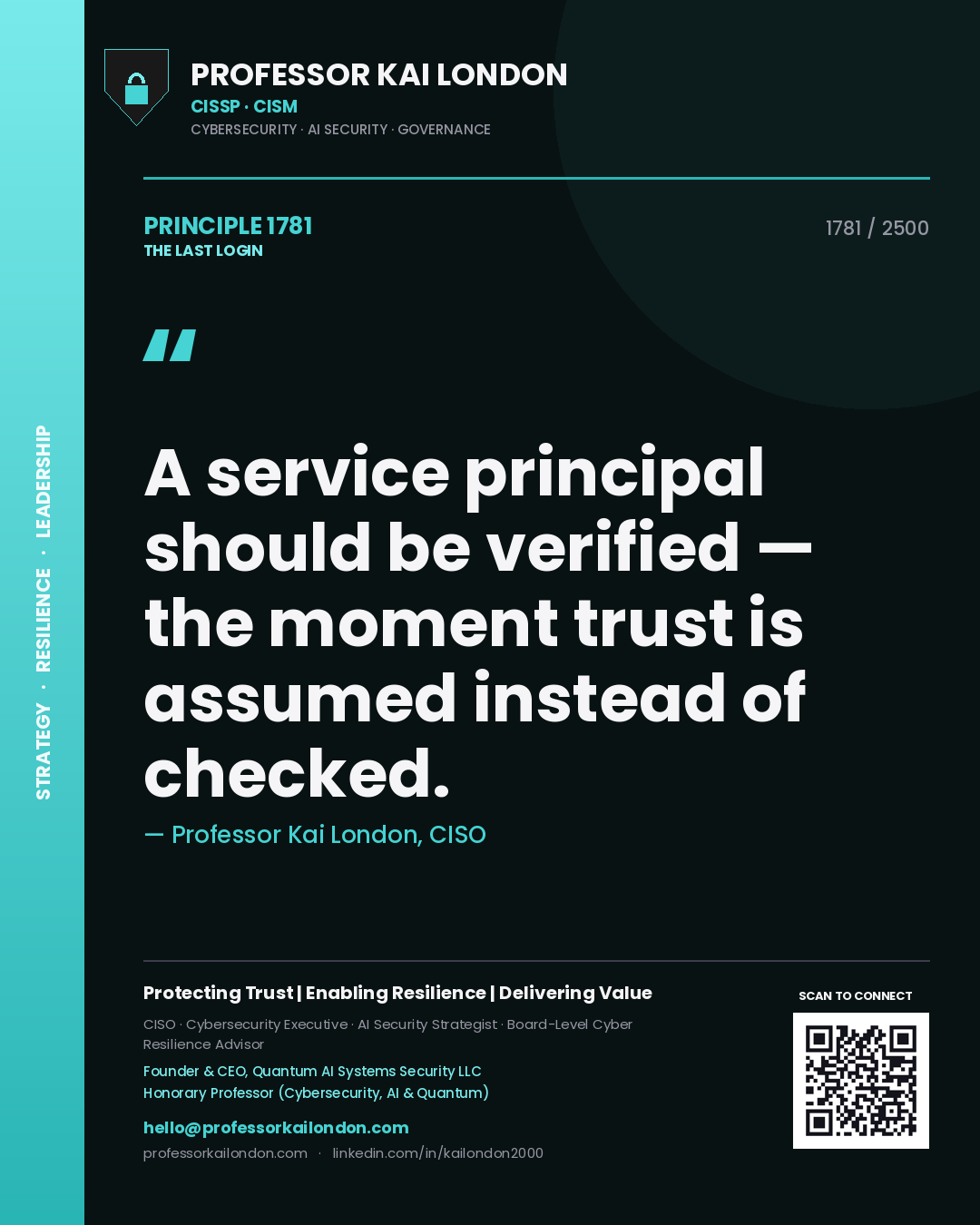Professor Kai London principle 1781: A service principal should be verified — the moment trust is assumed instead of checked.