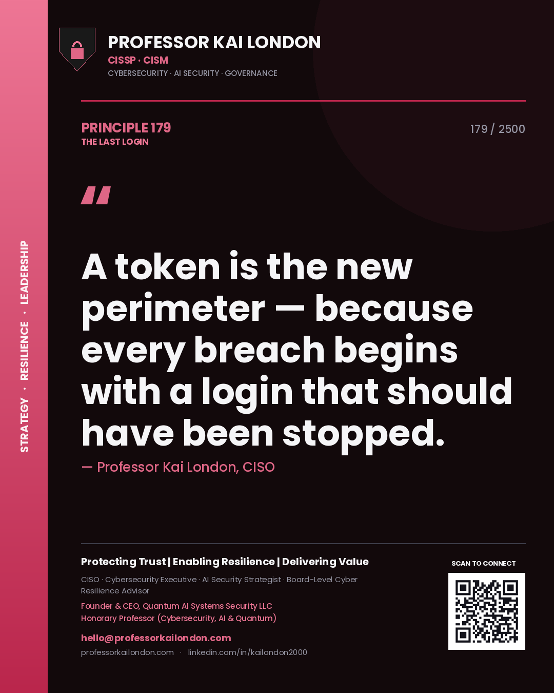 Professor Kai London principle 179: A token is the new perimeter — because every breach begins with a login that should have been stopped.