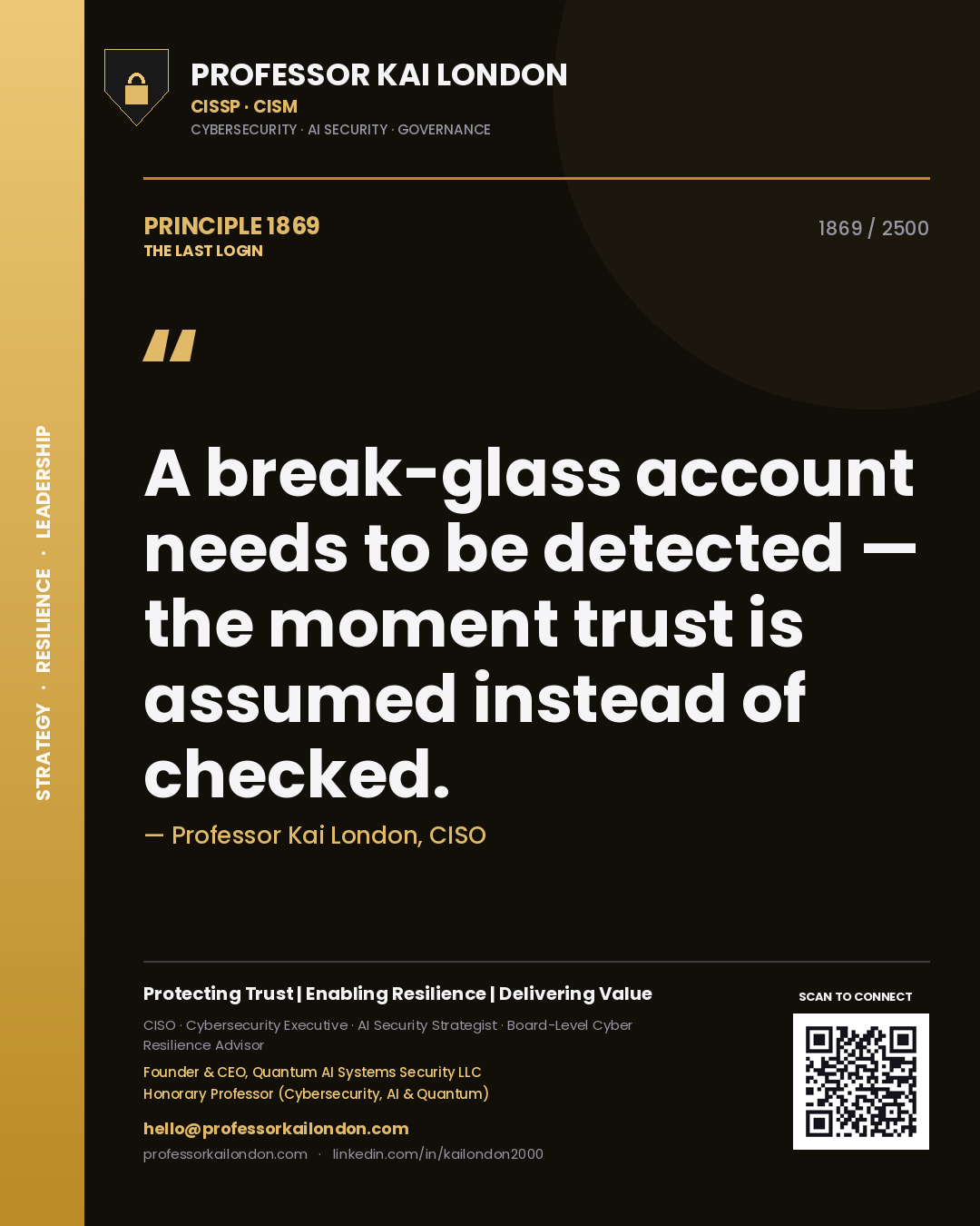 Professor Kai London principle 1869: A break-glass account needs to be detected — the moment trust is assumed instead of checked.