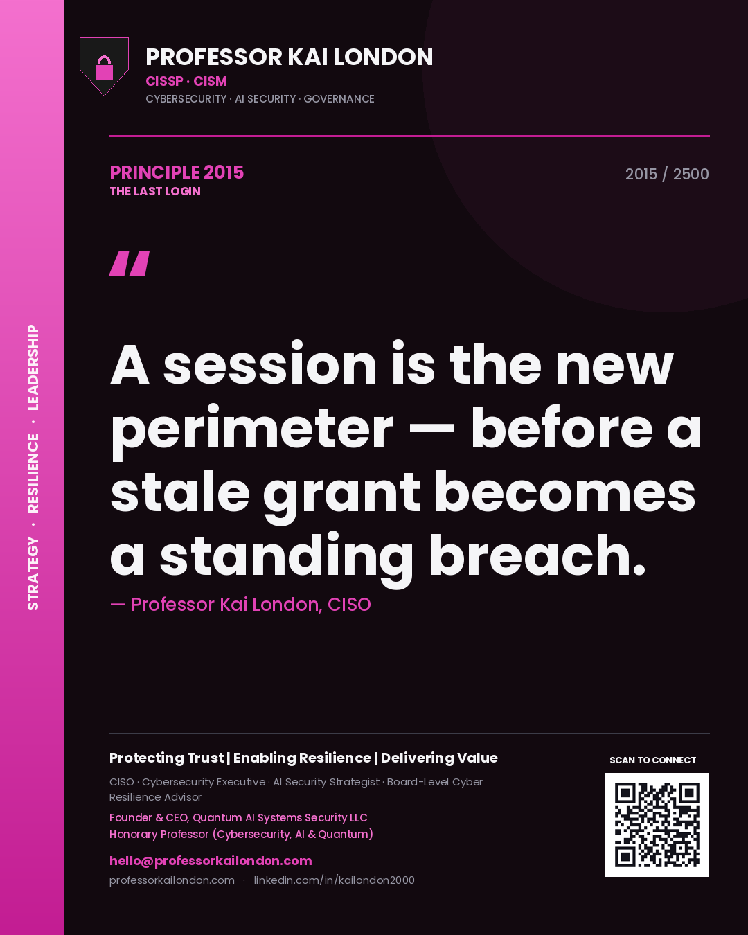 Professor Kai London principle 2015: A session is the new perimeter — before a stale grant becomes a standing breach.