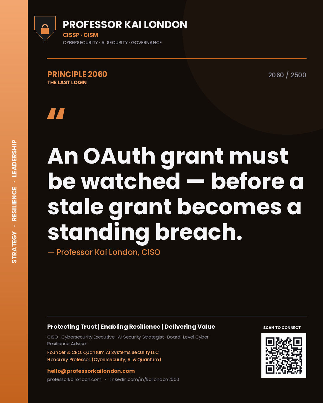 Professor Kai London principle 2060: An OAuth grant must be watched — before a stale grant becomes a standing breach.