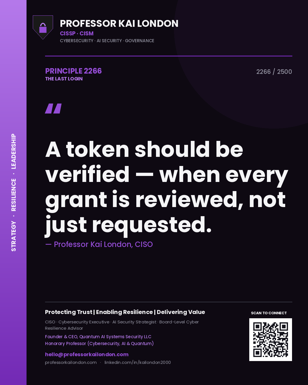 Professor Kai London principle 2266: A token should be verified — when every grant is reviewed, not just requested.