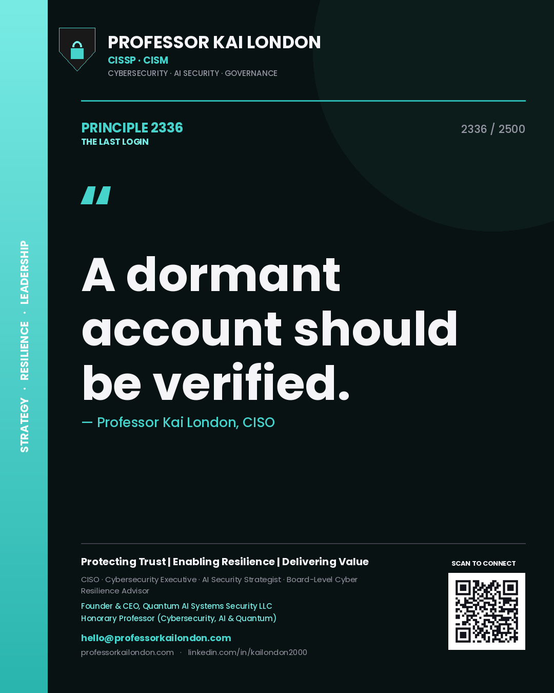 Professor Kai London principle 2336: A dormant account should be verified.