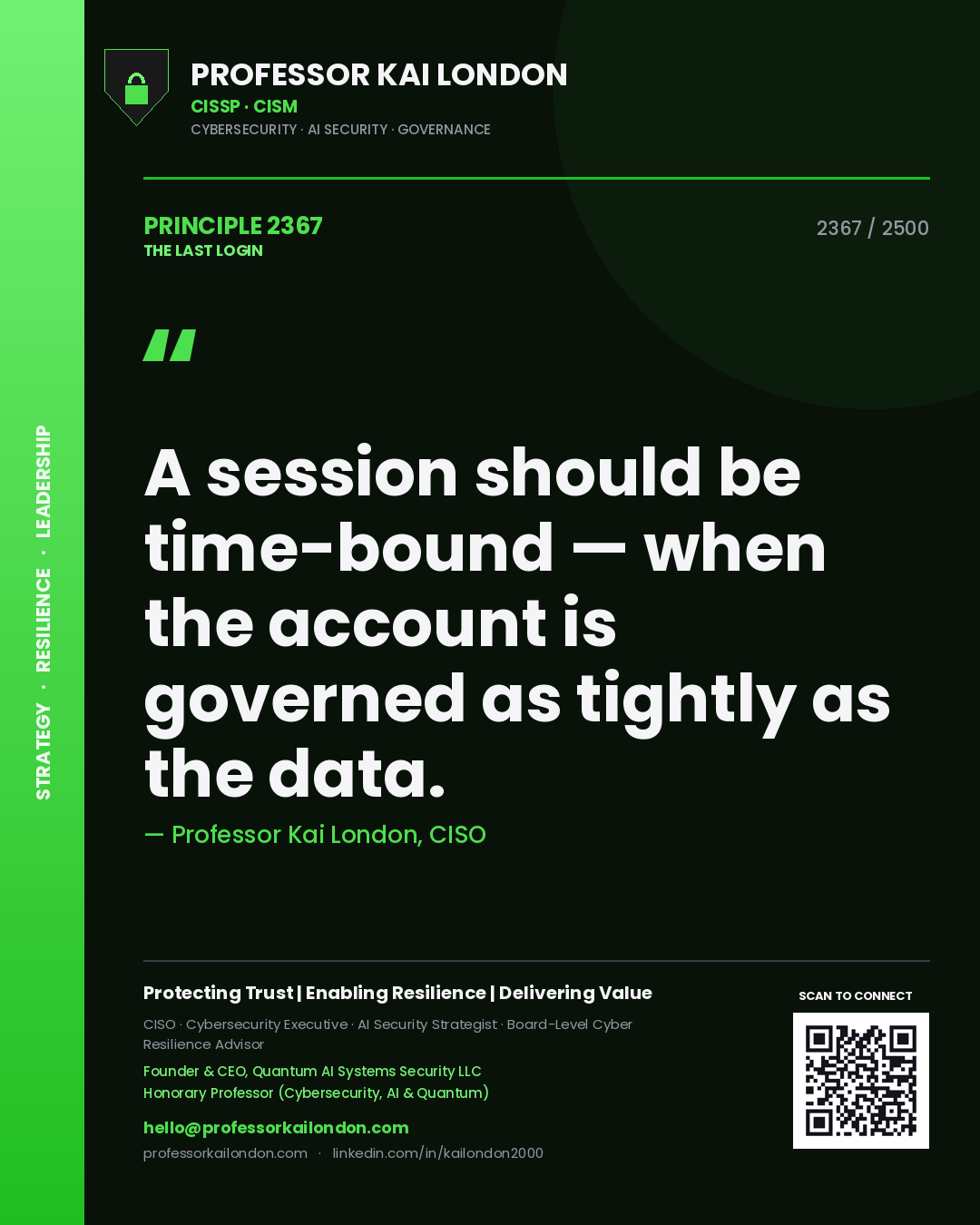 Professor Kai London principle 2367: A session should be time-bound — when the account is governed as tightly as the data.