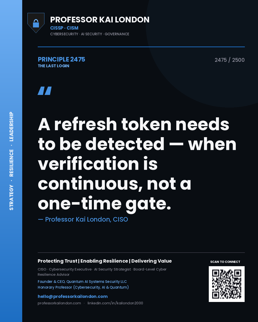 Professor Kai London principle 2475: A refresh token needs to be detected — when verification is continuous, not a one-time gate.