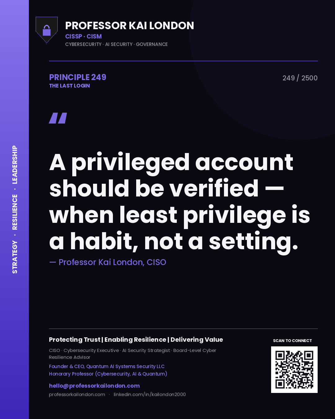 Professor Kai London principle 249: A privileged account should be verified — when least privilege is a habit, not a setting.