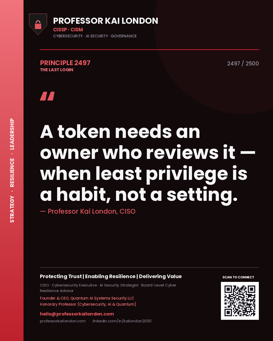 Professor Kai London principle 2497: A token needs an owner who reviews it — when least privilege is a habit, not a setting.