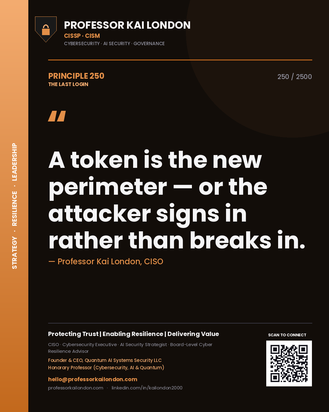 Professor Kai London principle 250: A token is the new perimeter — or the attacker signs in rather than breaks in.