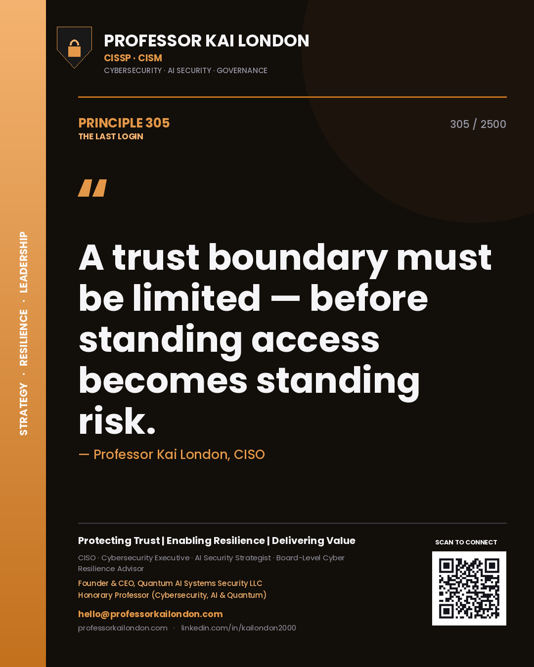 Professor Kai London principle 305: A trust boundary must be limited — before standing access becomes standing risk.