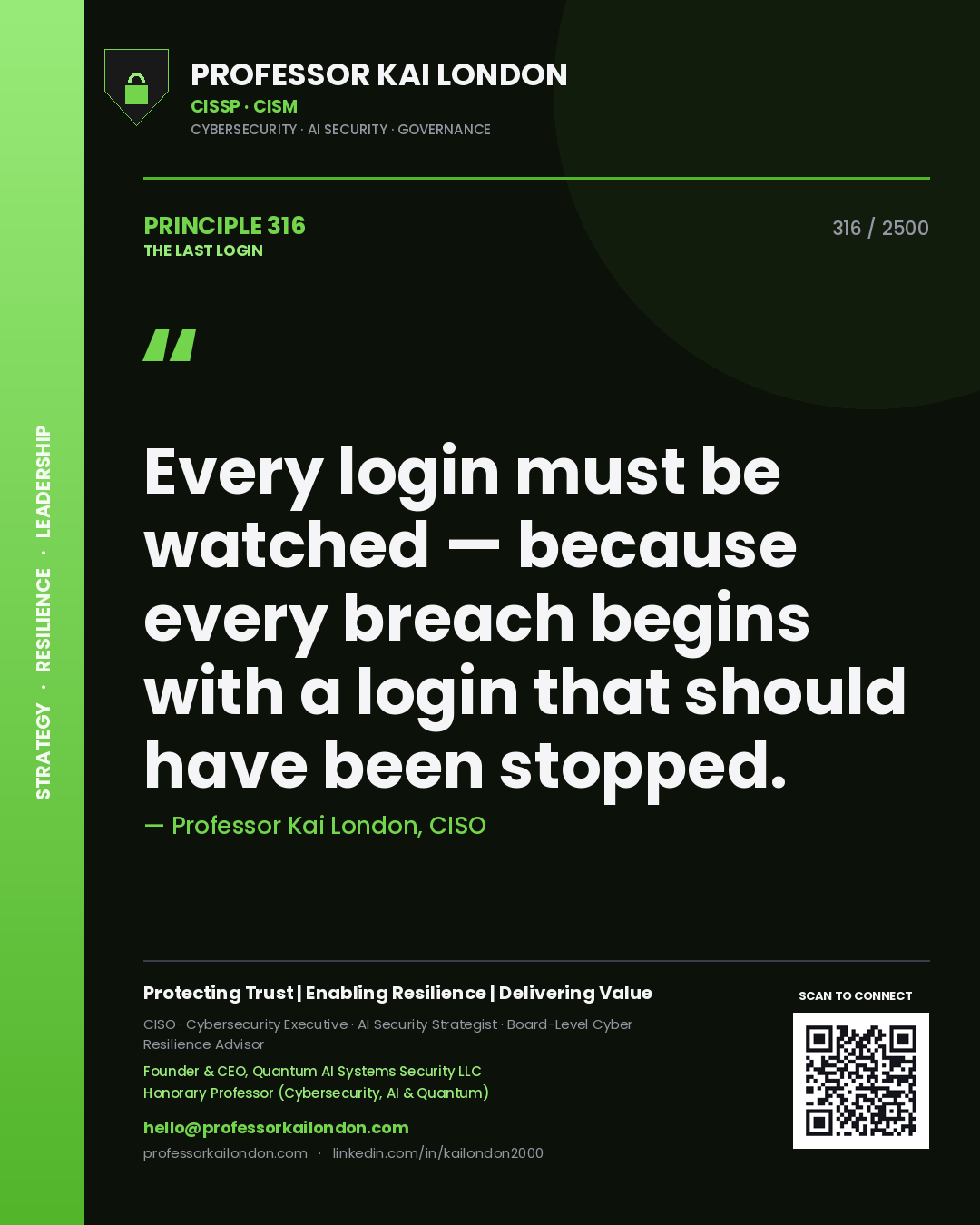 Professor Kai London principle 316: Every login must be watched — because every breach begins with a login that should have been stopped.