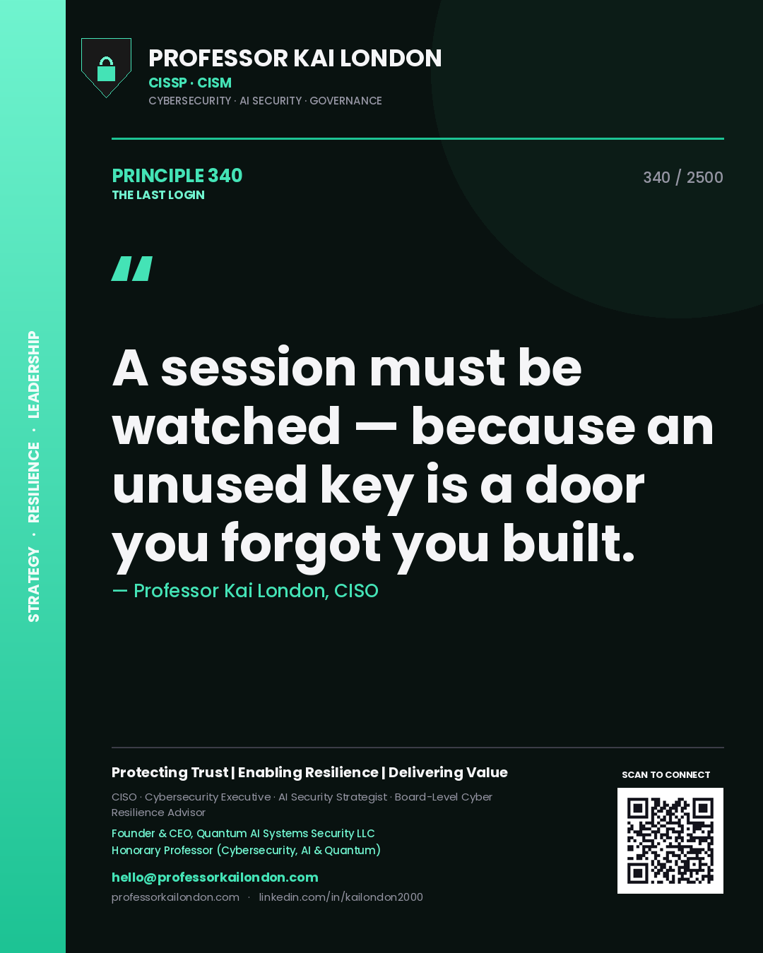Professor Kai London principle 340: A session must be watched — because an unused key is a door you forgot you built.