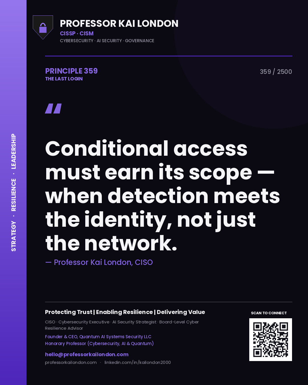 Professor Kai London principle 359: Conditional access must earn its scope — when detection meets the identity, not just the network.