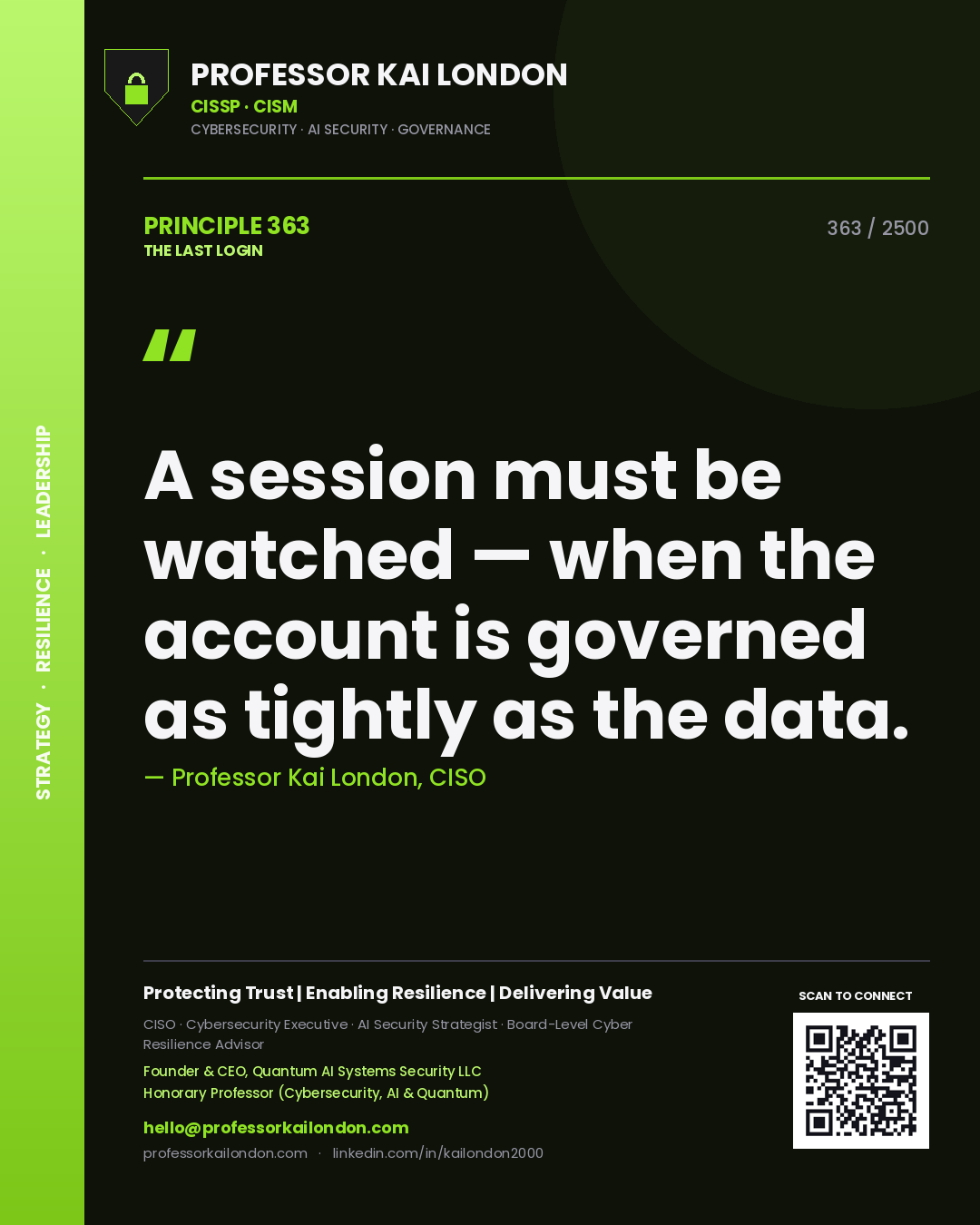 Professor Kai London principle 363: A session must be watched — when the account is governed as tightly as the data.