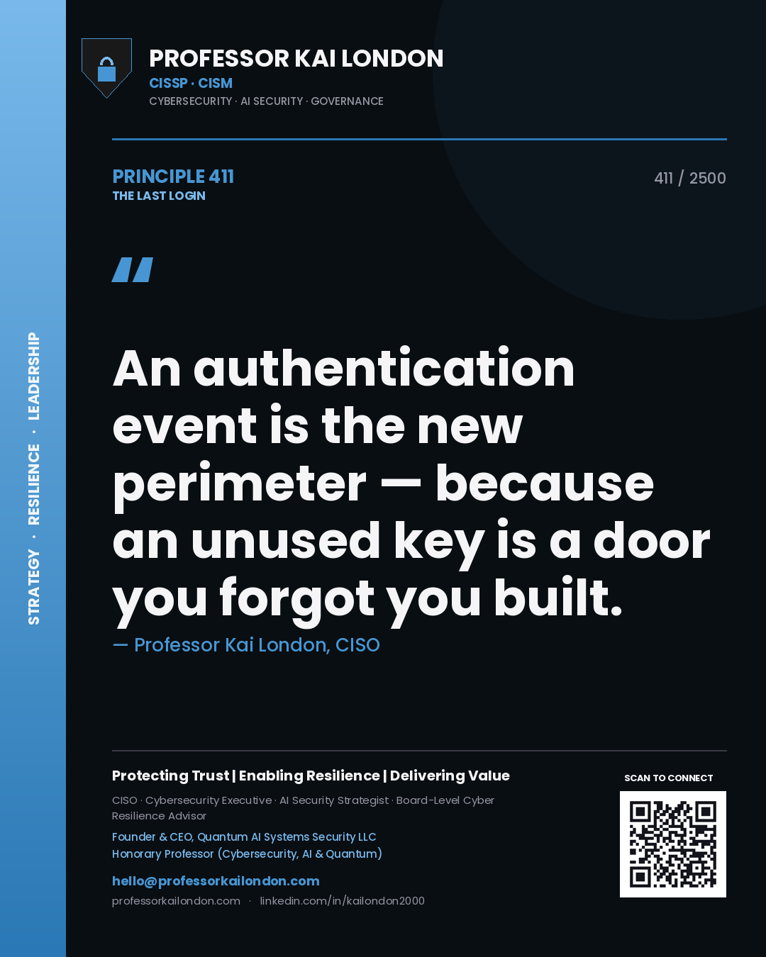 Professor Kai London principle 411: An authentication event is the new perimeter — because an unused key is a door you forgot you built.