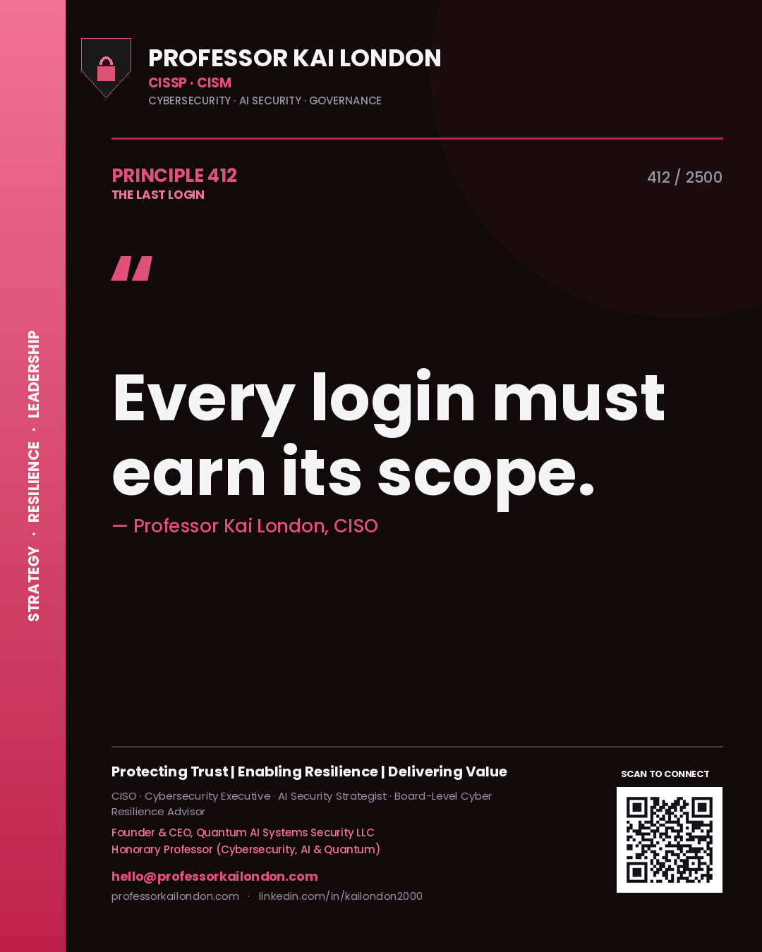 Professor Kai London principle 412: Every login must earn its scope.