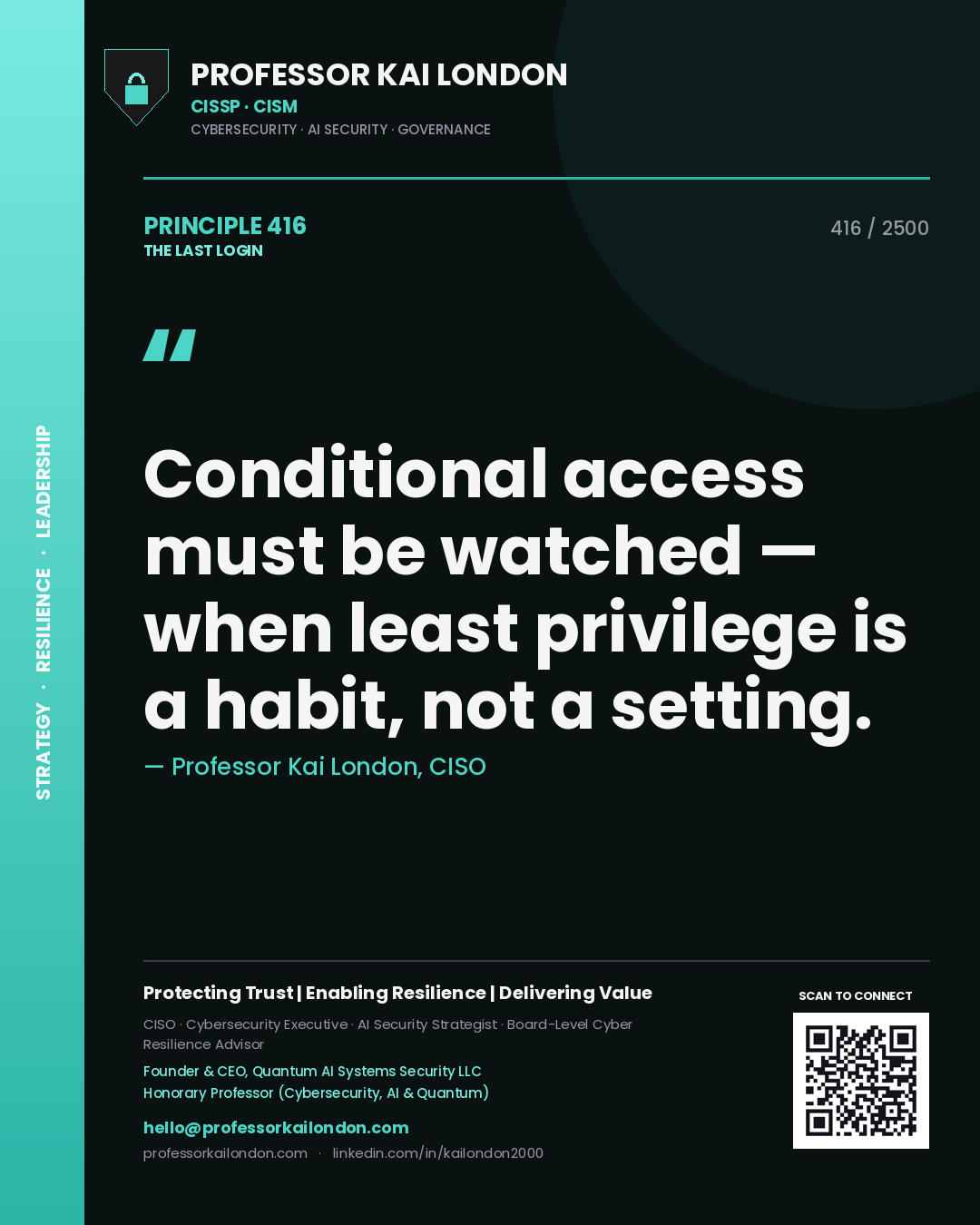 Professor Kai London principle 416: Conditional access must be watched — when least privilege is a habit, not a setting.