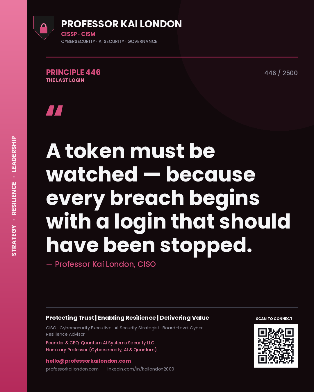 Professor Kai London principle 446: A token must be watched — because every breach begins with a login that should have been stopped.