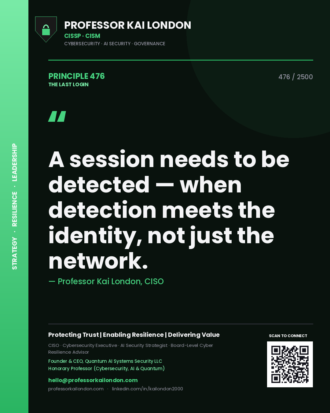 Professor Kai London principle 476: A session needs to be detected — when detection meets the identity, not just the network.