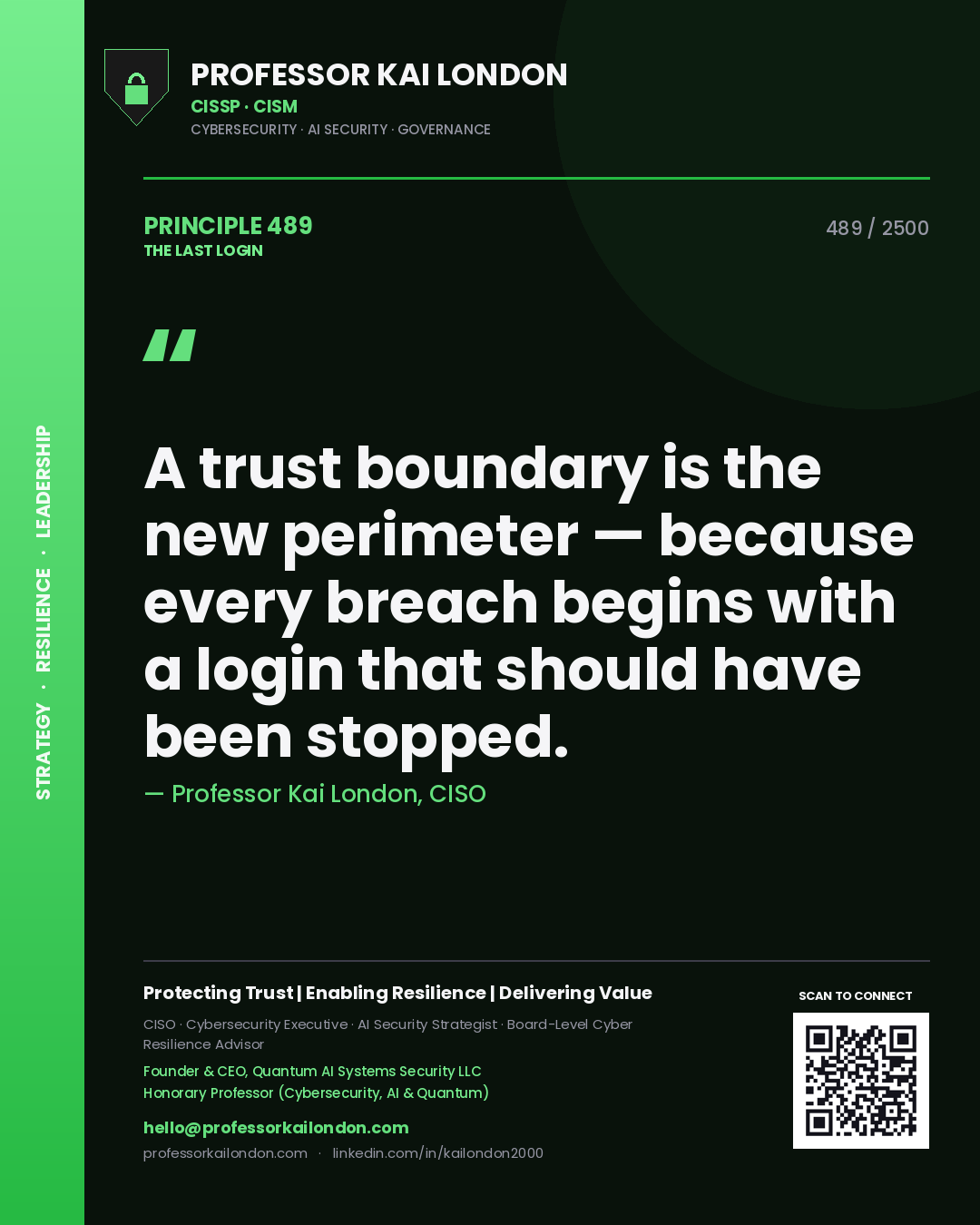 Professor Kai London principle 489: A trust boundary is the new perimeter — because every breach begins with a login that should have been stopped.