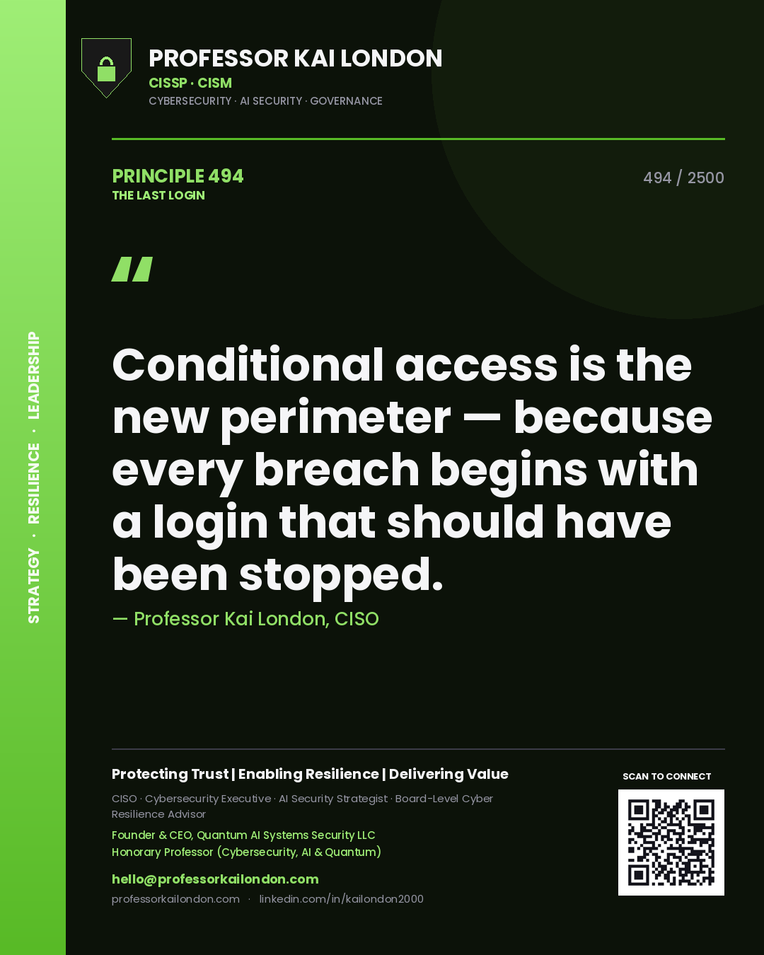 Professor Kai London principle 494: Conditional access is the new perimeter — because every breach begins with a login that should have been stopped.