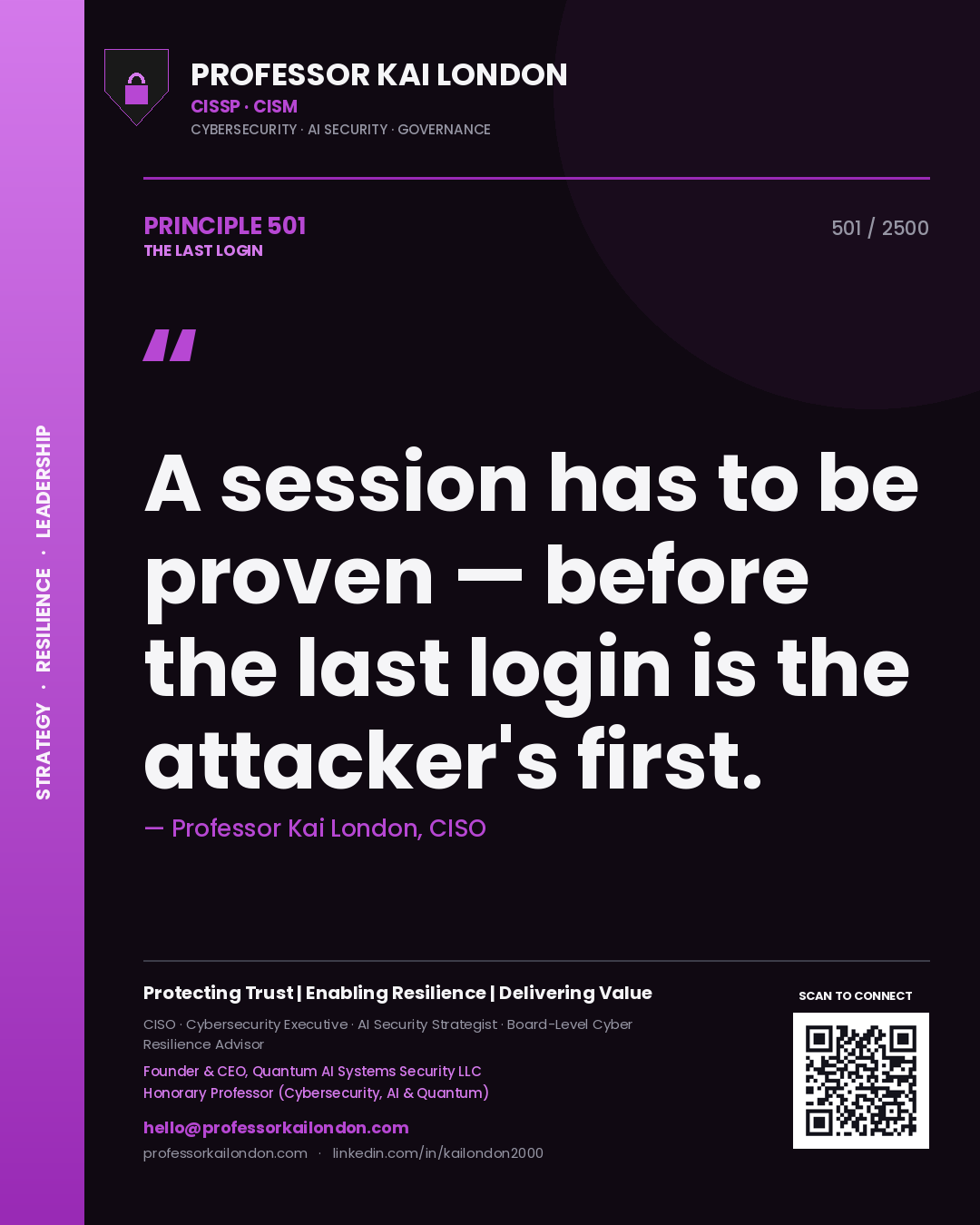 Professor Kai London principle 501: A session has to be proven — before the last login is the attacker's first.