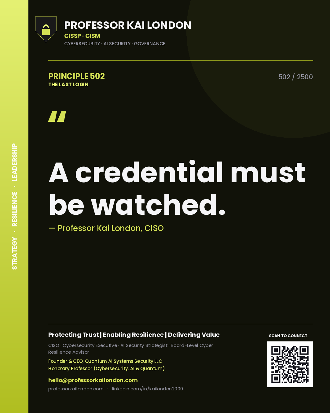 Professor Kai London principle 502: A credential must be watched.