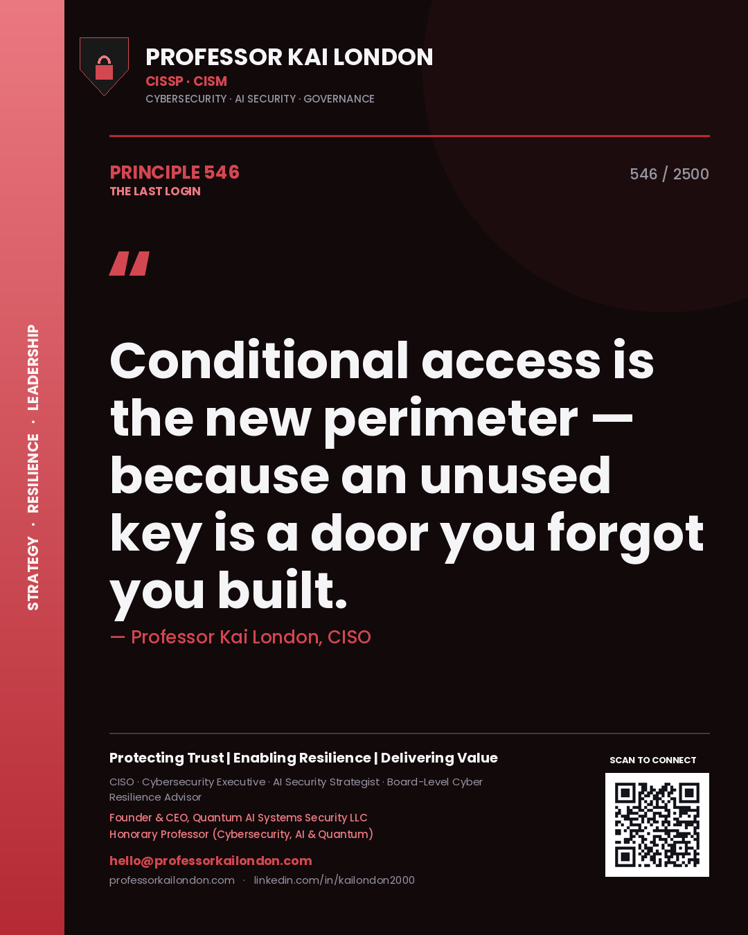 Professor Kai London principle 546: Conditional access is the new perimeter — because an unused key is a door you forgot you built.