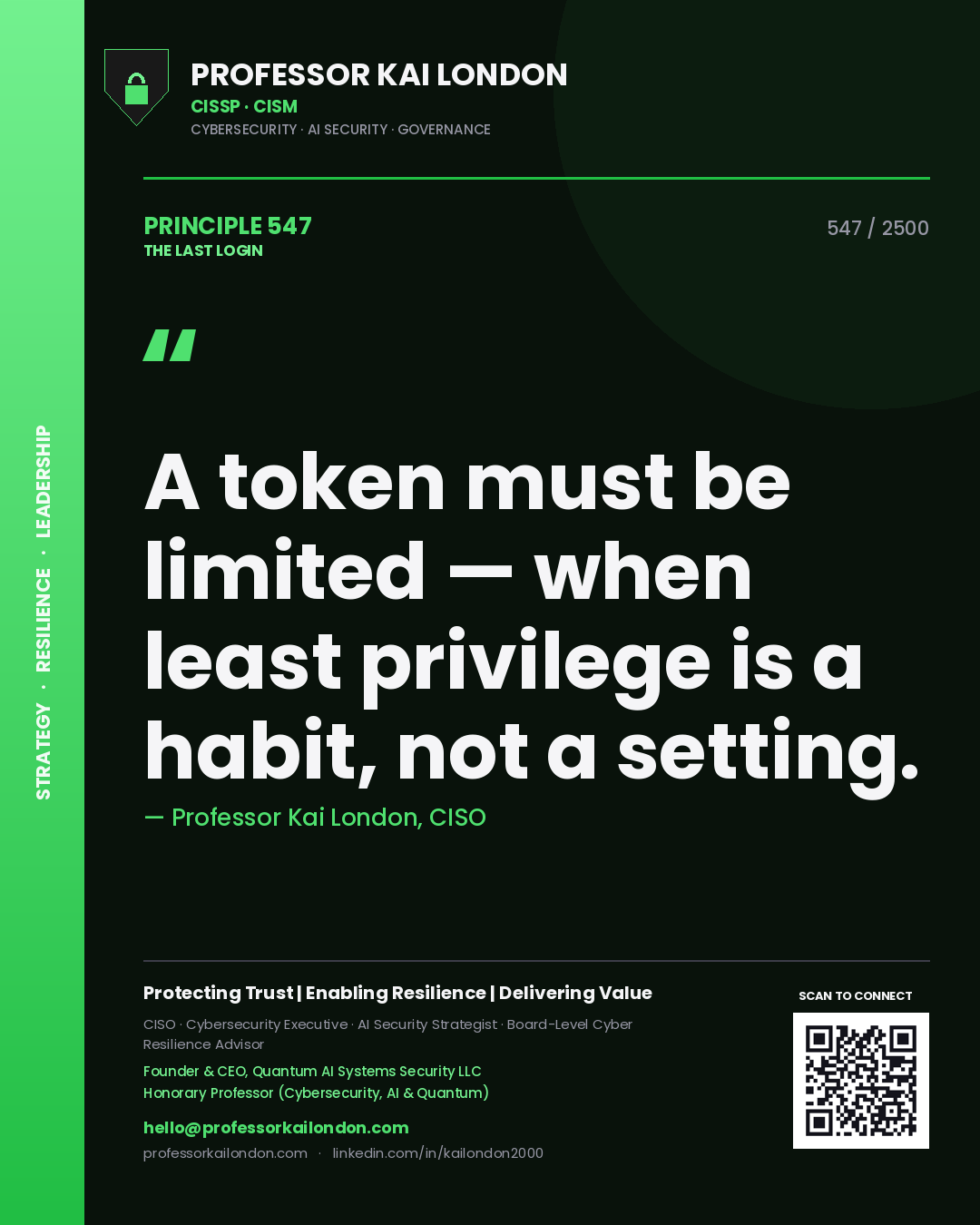 Professor Kai London principle 547: A token must be limited — when least privilege is a habit, not a setting.
