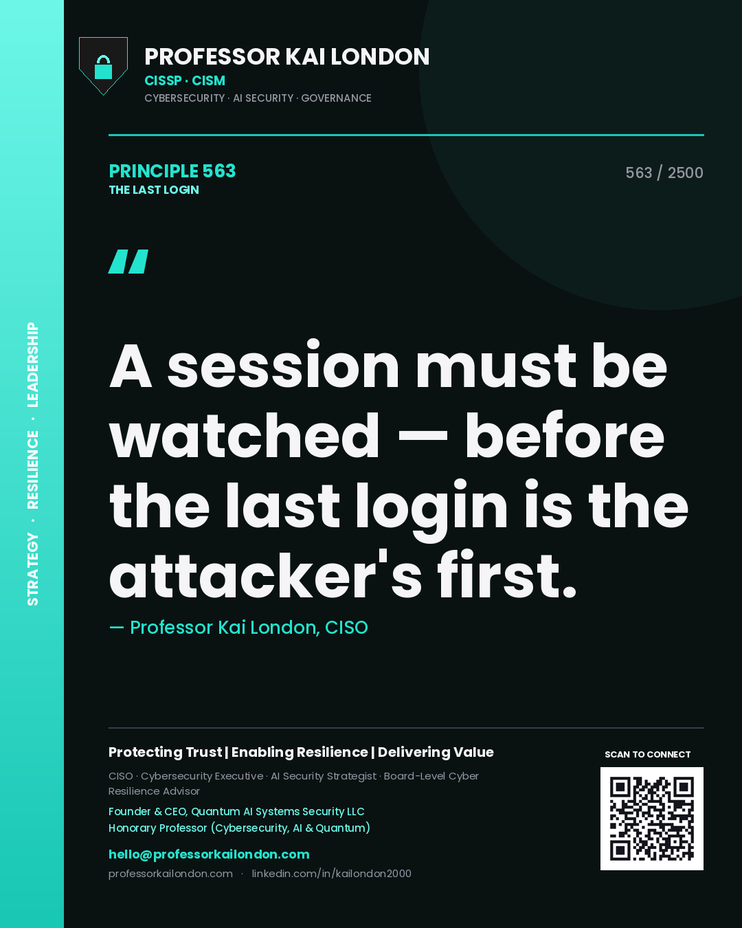 Professor Kai London principle 563: A session must be watched — before the last login is the attacker's first.