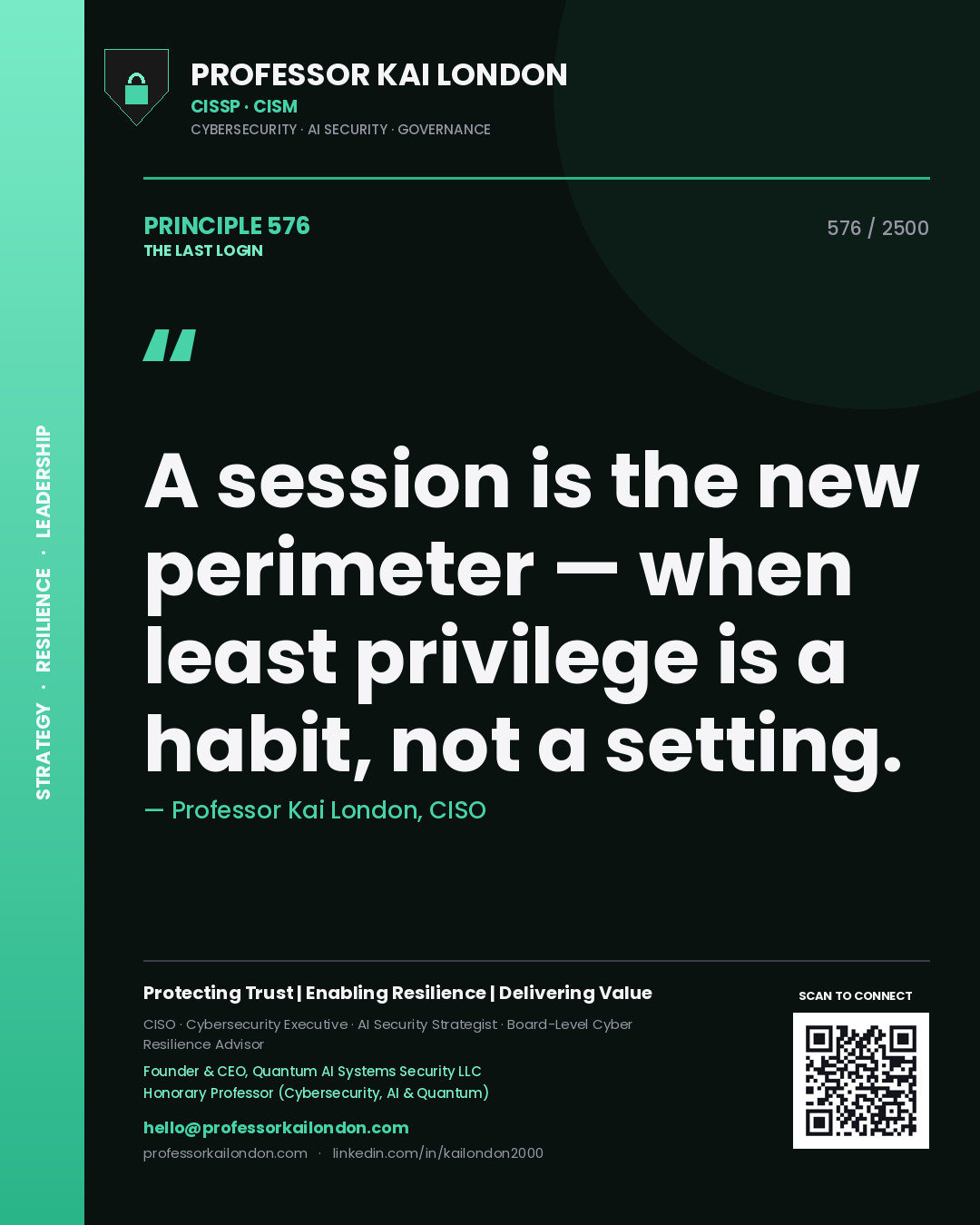 Professor Kai London principle 576: A session is the new perimeter — when least privilege is a habit, not a setting.
