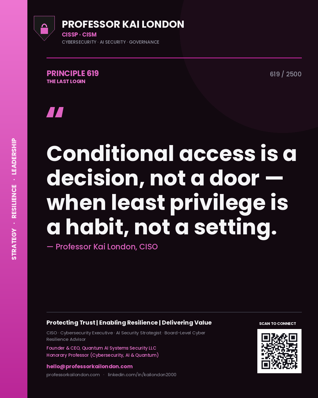 Professor Kai London principle 619: Conditional access is a decision, not a door — when least privilege is a habit, not a setting.