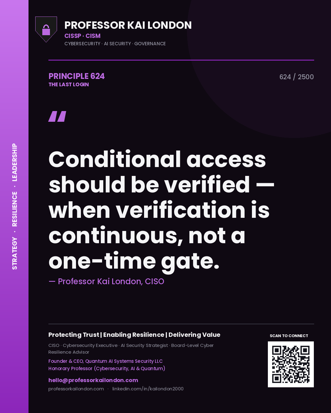 Professor Kai London principle 624: Conditional access should be verified — when verification is continuous, not a one-time gate.