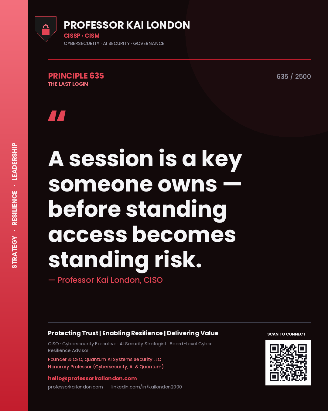 Professor Kai London principle 635: A session is a key someone owns — before standing access becomes standing risk.