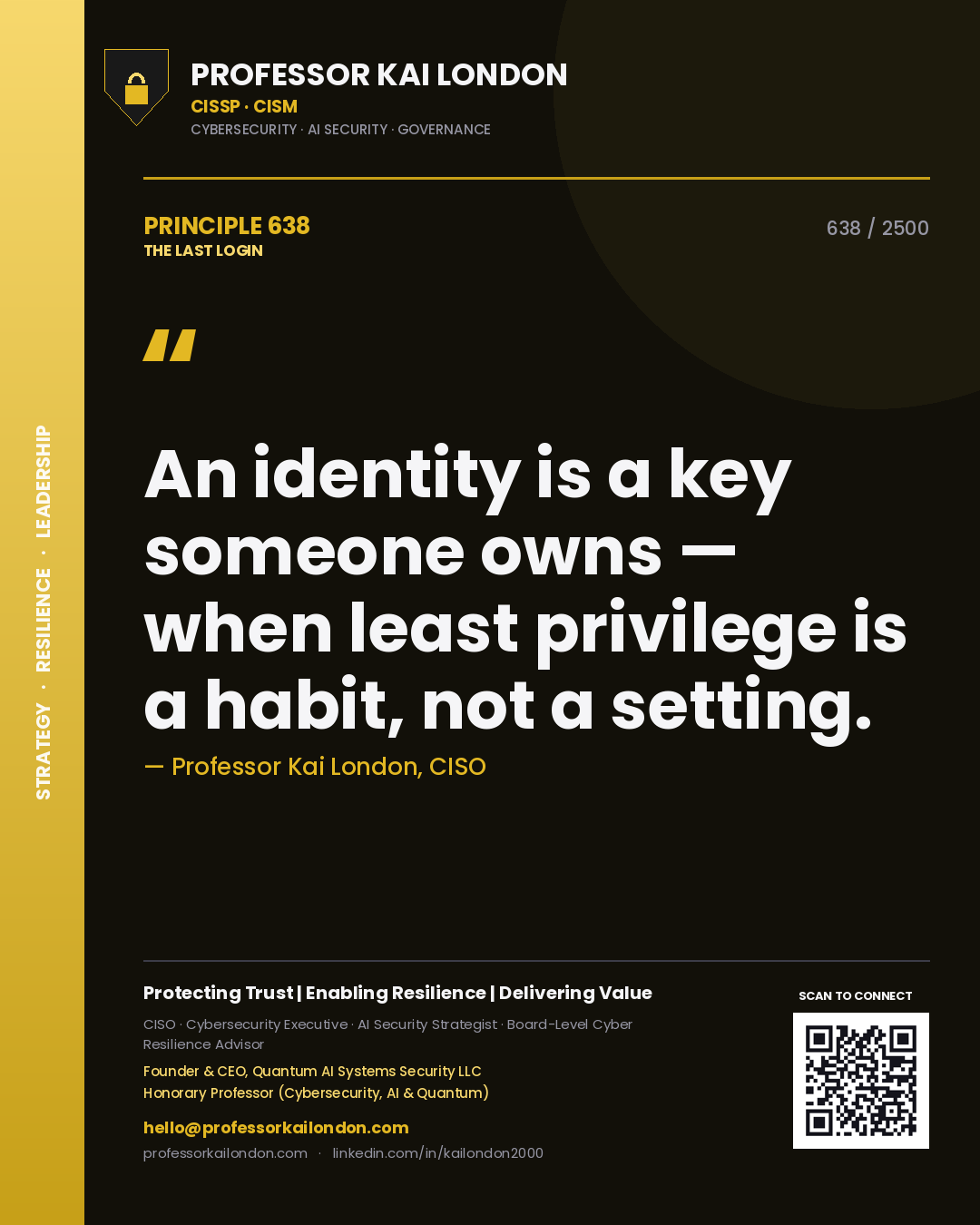 Professor Kai London principle 638: An identity is a key someone owns — when least privilege is a habit, not a setting.